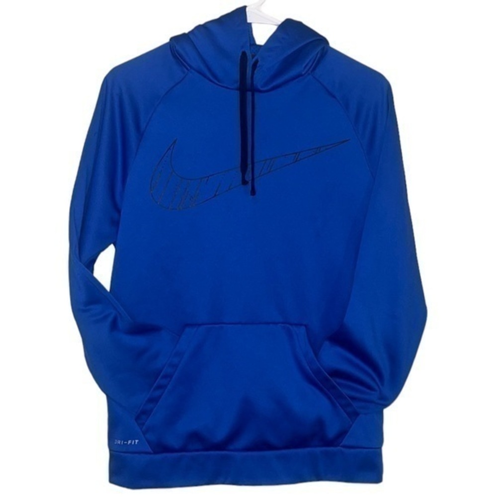 NIKE Dri Fit Hoodie Royal Blue & Black Kangaroo Pocket Size Small